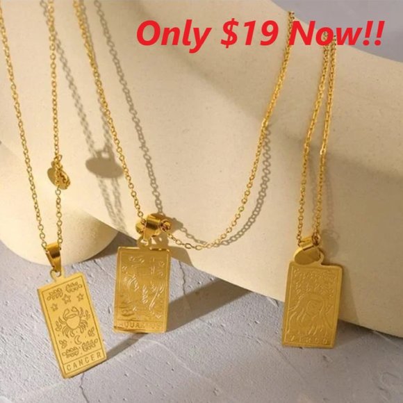 Saruda_Jewelry Jewelry - SALE!! 18K Gold Plated Zodiac Capricorn Sign Tarot Card Square Pendant Necklace